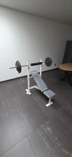 Fitness bench + gewichten + bars, Enlèvement, Utilisé, Pectoraux, Banc d'exercice