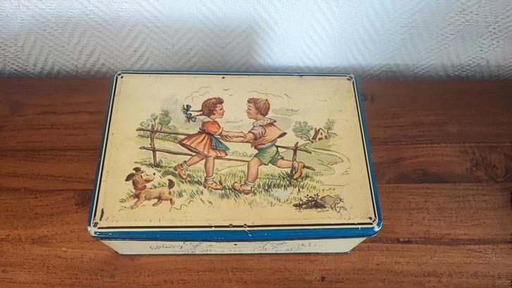 Blikken doos met kindjes Van Melle, Verzamelen, Blikken, Gebruikt, Ophalen of Verzenden
