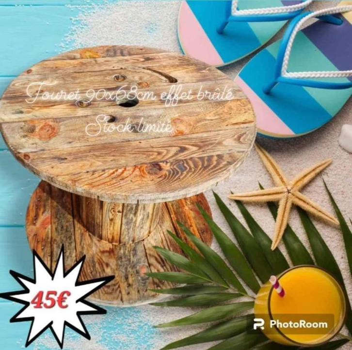 Touret 90cm brûlé, Huis en Inrichting, Tafels | Salontafels, Nieuw, 50 tot 75 cm, 50 tot 100 cm, 50 tot 100 cm, Rond, Grenenhout