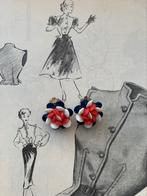 Vintage bleu blanc rouge oorclips, Knopjes of Stekers, Overige materialen, Blauw, Gebruikt