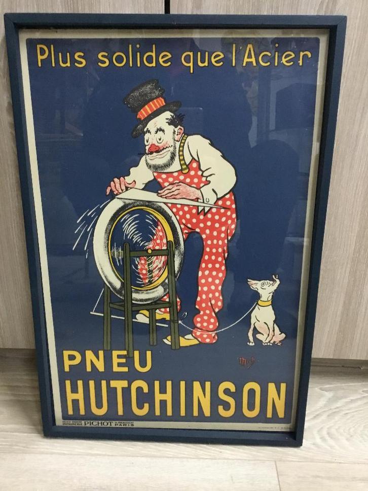 Ancienne affiche originale pneu Hutchinson 57x 37cm, Collections, Posters & Affiches, Utilisé, Publicité, Rectangulaire vertical