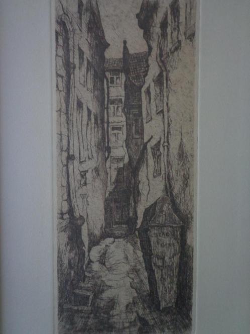 mooie ets Paul Van Peteghem Schuddeveestraatje te Gent, Antiek en Kunst, Kunst | Etsen en Gravures, Ophalen of Verzenden
