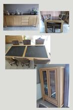 Eetkamer massief eik met natuursteen, Huis en Inrichting, Complete eetkamers, Ophalen, Gebruikt, Tijdloos klassiek, 6 tot 8 stoelen