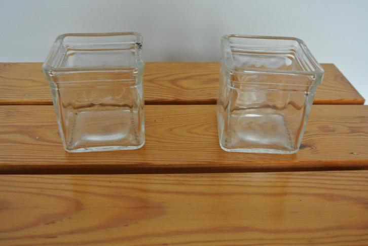 2 vierkante glazen cache-pots, Tuin en Terras, Bloempotten, Zo goed als nieuw, Overige materialen, Binnen, Minder dan 40 cm, Minder dan 25 cm