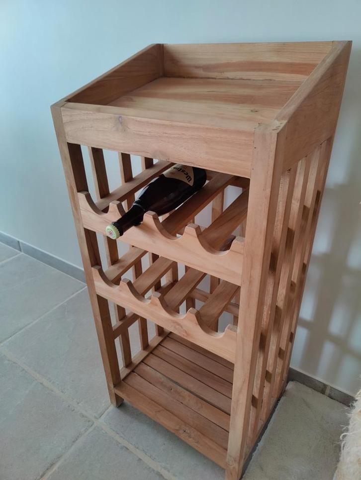 Teaken rekje/flessenrekje, Huis en Inrichting, Woonaccessoires | Wijnrekken, Gebruikt, 75 cm of meer, Hout, 5 tot 15 flessen, Ophalen