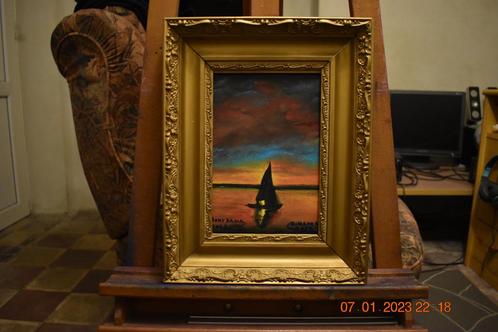 Peinture coucher de soleil en petit bateau, par joky kamo, Antiquités & Art, Art | Peinture | Moderne, Enlèvement