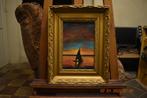 Peinture coucher de soleil en petit bateau, par joky kamo, Enlèvement