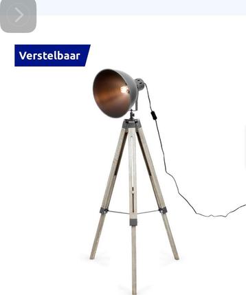 Staande industriële lamp hout donker grijs zgan Met mooi uit beschikbaar voor biedingen