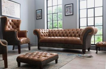 Original Harris Tweed Chesterfield Collectie fauteuils zetel