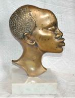 § tête d'homme africain bronze socle marbre, Enlèvement ou Envoi, Bronze