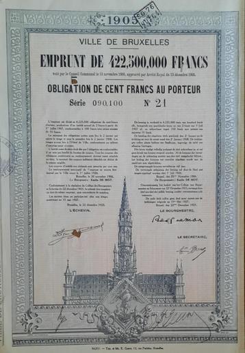 Ville de Bruxelles - obligation de 100 francs  - 1923 beschikbaar voor biedingen