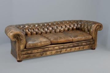 Banque de cognac Chesterfield unique de Kurhaus Scheveningen, Enlèvement ou Envoi, Cuir, Banc droit, Utilisé