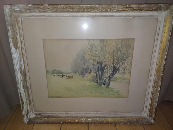 Aquarel van Jean Cambresier (1856-1928), Antiek en Kunst, Kunst | Schilderijen | Klassiek, Ophalen of Verzenden