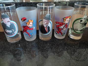 2 verres Spirou + 3 verres série Tintin (pièce ou lot)