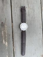 Pearl kwartshorloge gebarsten glas zwarte leren band ZG st, Overige merken, Staal, Verzenden, Polshorloge