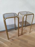 lot de 2 tables d'appoint / de chevet, métal doré + verre, Verre, Carré, Enlèvement, Utilisé