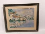 Stadszicht aan het Meer – Gesigneerd Aquarel op papier, Antiek en Kunst, Ophalen of Verzenden