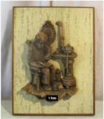 Mooi Wandbeeld - Man bij de Kachel' - 41x31, Antiek en Kunst, Ophalen of Verzenden