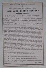 prentje van Guillaume-Joseph Beckers † 1855, Envoi, Image pieuse