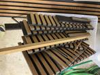 Restanten houten wandpanelen met eikenhout in walnootkleur, Doe-het-zelf en Bouw, Hout en Planken, Ophalen, Minder dan 25 mm, Zo goed als nieuw