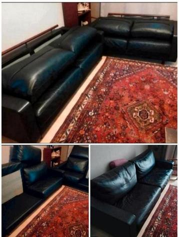 ✓ Set Salon GYFORM Banken 3z+2z DESIGN LUXE zwart dik leer beschikbaar voor biedingen