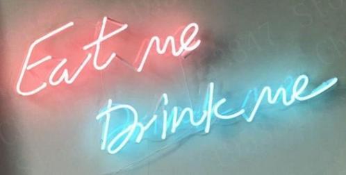 Eat me drink me neon en veel andere leuke decoratie neons, Collections, Marques & Objets publicitaires, Neuf, Table lumineuse ou lampe (néon)