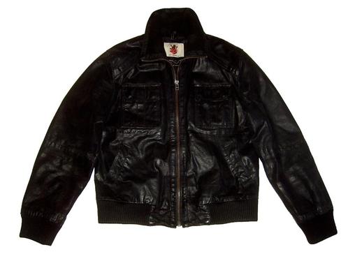 Vintage Leren Bomber Jas zwart, Kleding | Heren, Jassen | Zomer, Gedragen, Zwart, Ophalen of Verzenden