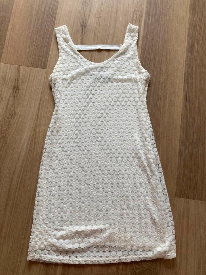 Witte feestjurk, Kleding | Dames, Jurken, Gedragen, Maat 36 (S), Wit, Knielengte, Ophalen of Verzenden