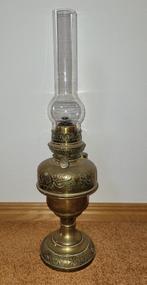 Antieke koperen staande petroleumlamp "lampe Belge", Ophalen, Koper