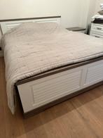 Dubbel bed 180x200 + matras + 1 nachtkast + comode, Huis en Inrichting, Ophalen, Wit, Tweepersoons, Zo goed als nieuw