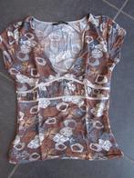 bruine T-shirt met motieven, Kleding | Dames, Bruin, Ophalen of Verzenden, Korte mouw, Maat 36 (S)