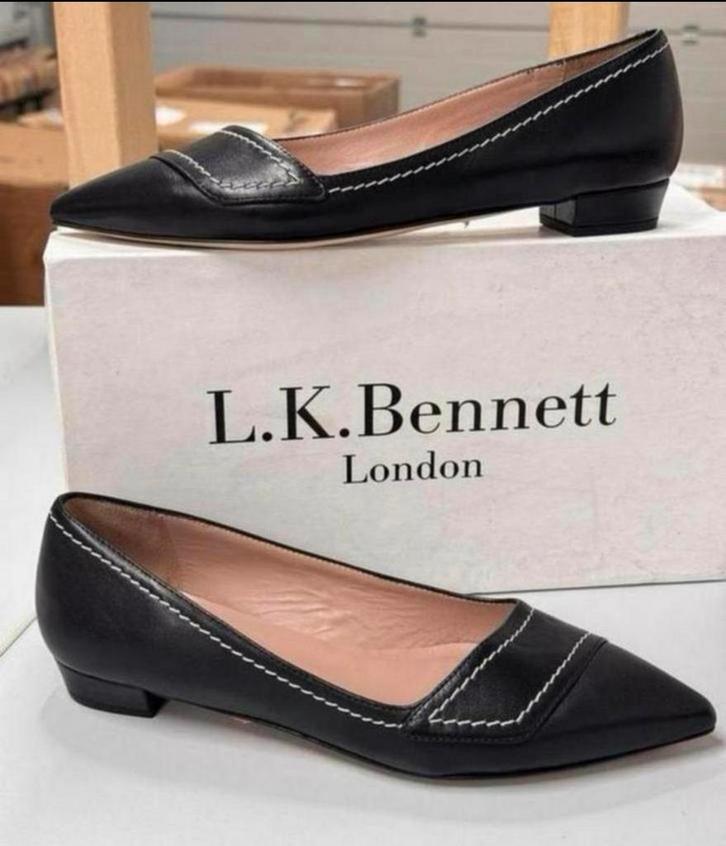 LK Bennett Polly Leather Contrast Stitch Flats schoen hak 37, Kleding | Dames, Schoenen, Nieuw, Schoenen met lage hakken, Zwart