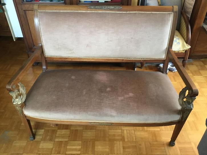 NAPOLEONISCHE BANKPAAR..MAHONIE  € 2.000, Antiek en Kunst, Antiek | Meubels | Stoelen en Sofa's