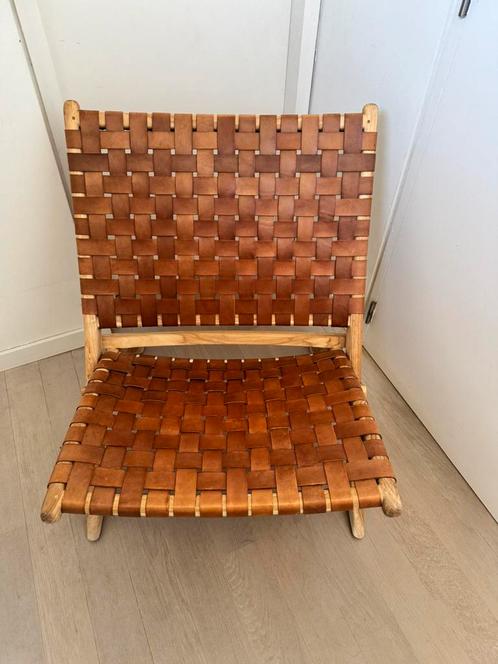 Geweven leder - lounge stoel by Andrea Lennon, Huis en Inrichting, Stoelen, Zo goed als nieuw, Eén, Hout, Leer, Bruin, Ophalen
