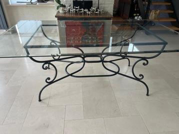 Pied de table fer forgé +tablette en verre, Maison & Meubles, Tables | Tables de salon, Enlèvement, Comme neuf, Verre