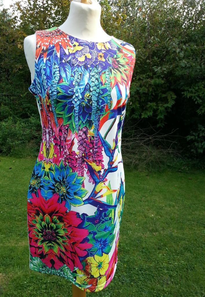 mooi stretch kleedje felle kleuren rug effen écru + rits, Kleding | Dames, Jurken, Gedragen, Maat 36 (S), Ophalen of Verzenden