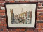 Gravure Bruges sur cadre 71x61cm signé Vanderbeke, Ophalen of Verzenden, Zo goed als nieuw, Prent