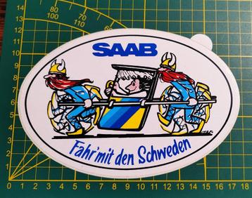 Sticker SAAB auto 'Fahr mit den Schweden' viking disponible aux enchères