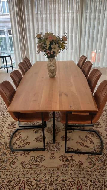Eettafel 2.40 x 1.10 m, 8 stoelen,  alles in perfecte staat, Maison & Meubles, Tables | Tables à manger, Comme neuf, 100 à 150 cm