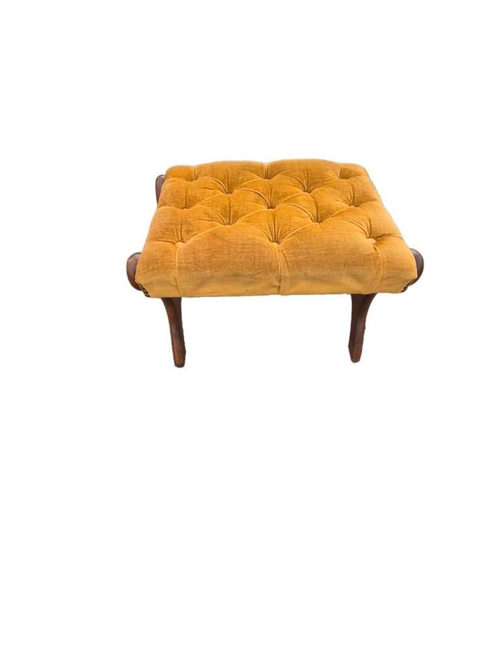 Vintage hocker met houten onderstel en velvet zit – prachtig, Huis en Inrichting, Stoelen, Hout, Ophalen