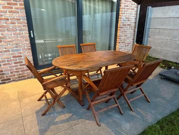 table + chaises de jardin en teck, Tuin en Terras, Tuintafels, Ophalen of Verzenden, Gebruikt, Ovaal, Hout