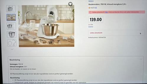 Bosh Keukenrobot, Elektronische apparatuur, Keukenmixers, Nieuw, 3 tot 4 liter, 3 snelheden of meer, Vaatwasserbestendig, Ophalen