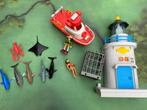 Set vuurtoren, boot, haaienkooi, duiker, verschillende haaie, Ophalen of Verzenden, Gebruikt