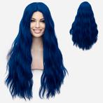 Pruik lang haar met golfjes zonder pony in koningsblauw, Envoi, Neuf