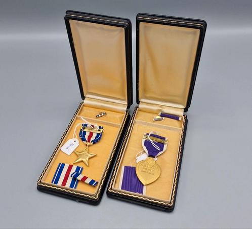 US WWII B17 KIA, 43rd Bomb Group, Purple Heart & Silver Star, Verzamelen, Militaria | Tweede Wereldoorlog, Luchtmacht, Lintje, Medaille of Wings