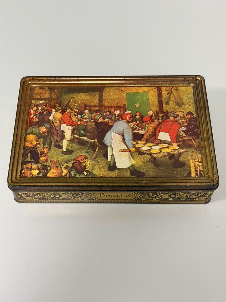 Vintage De Gruyter blikken trommel Brueghel 1953 antiek blik, Verzamelen, Blikken, Zo goed als nieuw, Ophalen of Verzenden