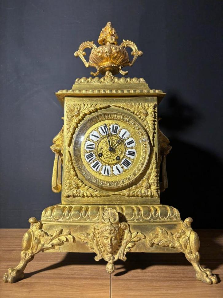 (53) Antieke Franse Zware Bronzen Regency Pendule ca. 1860, Antiek en Kunst, Antiek | Klokken, Ophalen of Verzenden