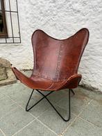 Fauteuil papillon assise en cuir texturé., Ophalen, Gebruikt, Vintage, 75 tot 100 cm