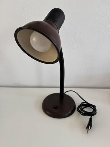 Vintage bureaulamp flexibele arm, bruin met zwart  beschikbaar voor biedingen