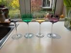 Vintage - 4 gekleurde wijnglazen op standaard, Ophalen of Verzenden